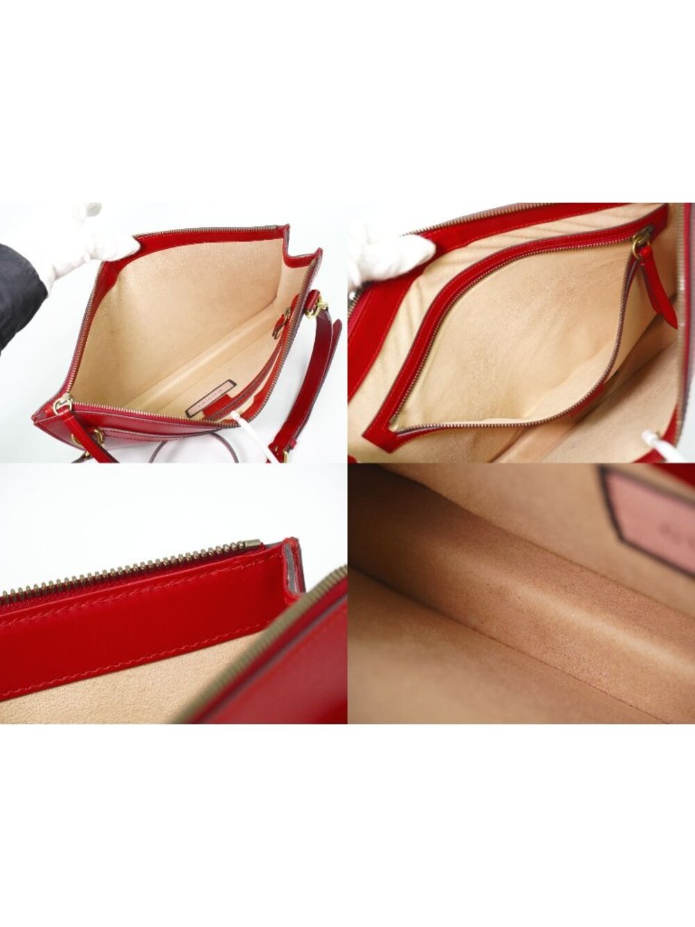 Gucci strike 2-Way Shoulder Bag Pochette Clutch Leather Red Ghost Second - Picture 8 of 9